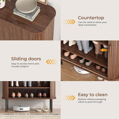 Shoe Storage Cabinet with Adjustable Shelves, 6-Tier Mid-Century Modern Shoe