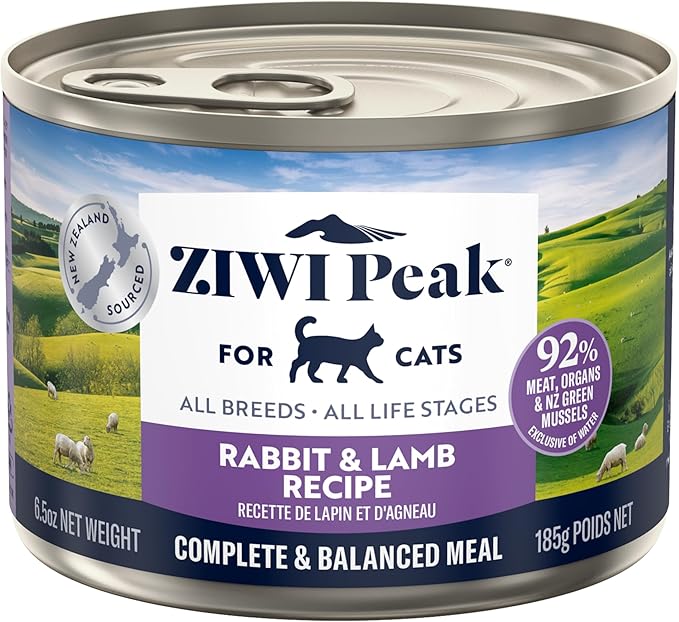 ZIWI Peak Wet Cat Food – All Natural, High Protein, Grain Free, Limited Ingredient, with Superfoods (Rabbit & Lamb, Case of 12, 6.5oz Cans)