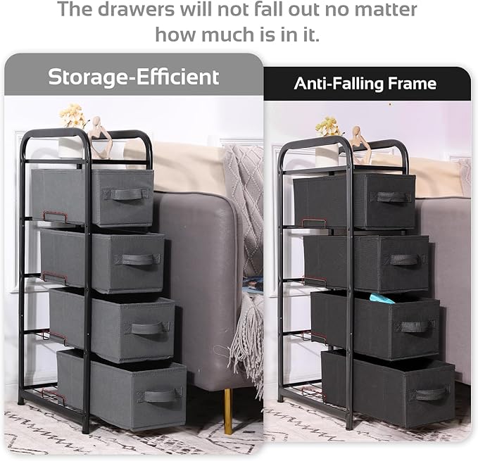 MAX Houser 4 Drawer Narrow Dresser Fabric Storage Tower Vertical Slim Storage