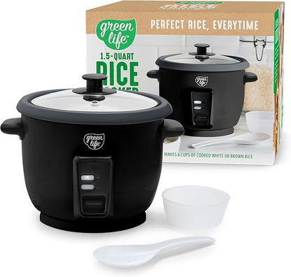 GreenLife Rice Cooker with Removable PFAS-Free Ceramic Nonstick Pot, 3-Cups