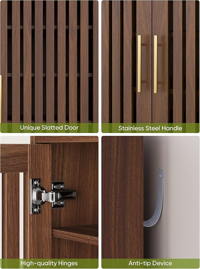 Shoe Storage Cabinet with 2 Slatted Doors, 6-Tier Large Shoe Cabinet with