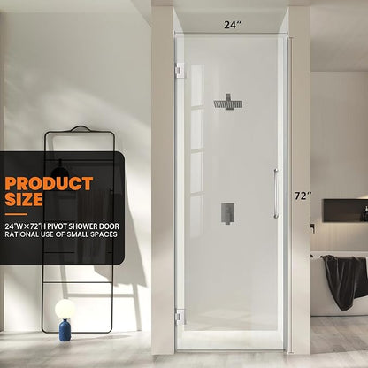 Bathroom Frameless Shower Door 24" W*72" H, 5/16" Clear Tempered Glass Hinged