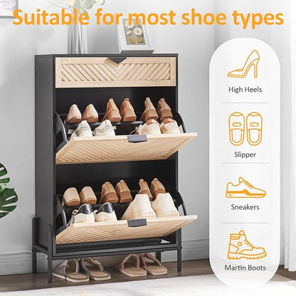 Shoe Cabinet Storage with 2 Flip Drawers, Narrow Hidden Shoes Organizer Cabinet