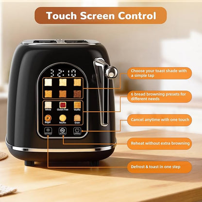 Mecity Toaster 2 Slice, Touch Screen Wide Slot Retro Toaster