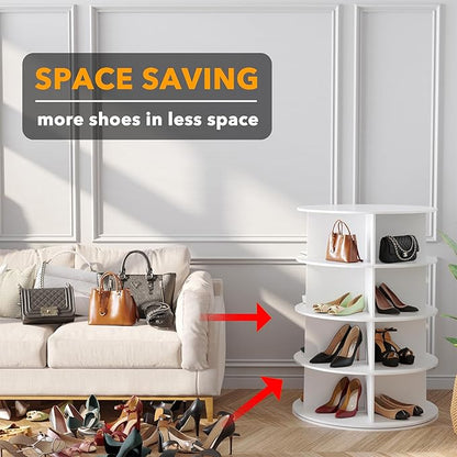SpaceAid 4 Tier Rotating Shoe Rack Tower, Spinning Shoe Display Lazy Susan