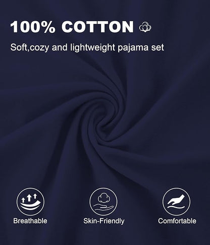 CF Women's 100% Cotton Pajama Sets Soft Short Sleeve Tops & Pants Comfy Sleepwear 2 Piece Lounge set with Pockets Loungewear