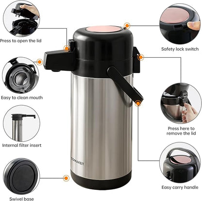 Airpot Coffee Dispenser with Pump, 102 OZ/ 3L Large Coffee Dispenser with Tea