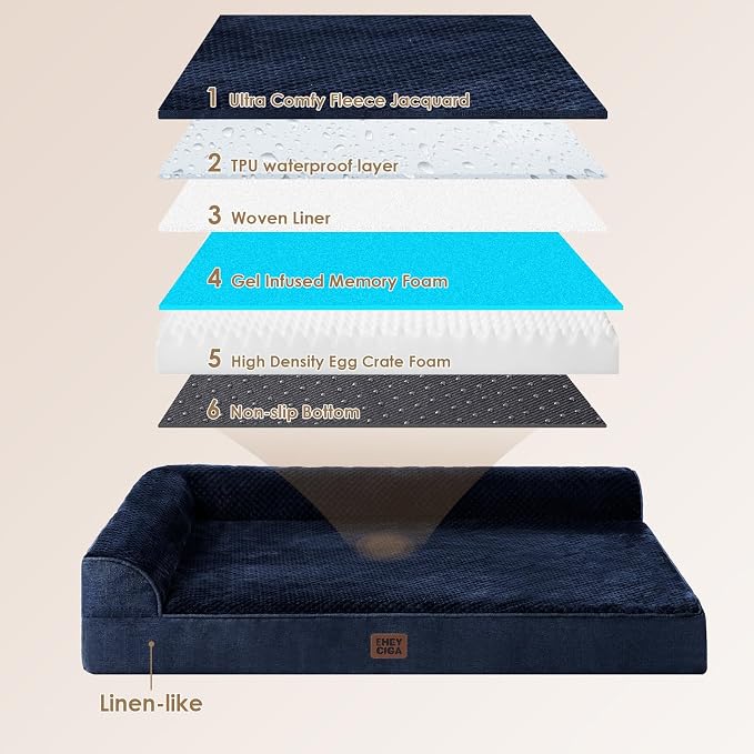 EHEYCIGA Extra Large Dog Bed Othorpedic, Memory Foam XL Dog Bed with Washable Removable Cover, Waterproof Pet Sofa Couch XLarge Size Dogs with Nonskid Bottom, 44x32x6.5, Navy Blue | Washable Removable Cover, Waterproof Flat Pet Sofa Couch with Nonskid ...