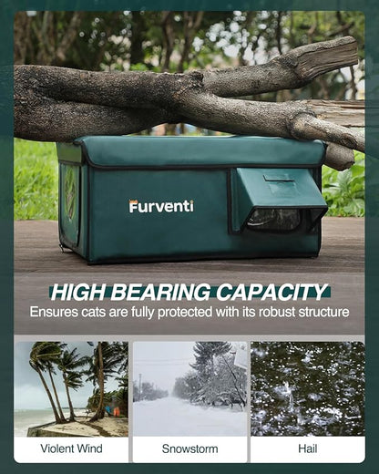 Outdoor Heated Cat House in Winter,Extremely Insulated & Weatherproof,Feral Cat Shelter with Waterproof Eaves & Escape Door for Outside Stray Barn Cat(Dark Green,23.6"x16.5"x13.4")