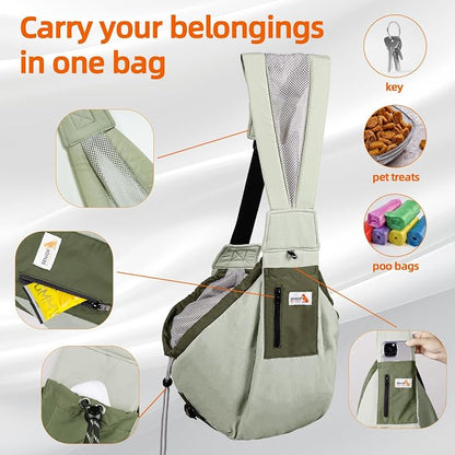Dog Carrier Sling, Dog Carriers for Small Dogs Up to 20lbs,Army-Green | Puppy Sling, Cross Body Carrying Bag, Soft Front Pouch, Adjustable Shoulder Strap, Breathable Mesh Pet Backpack for Hiking