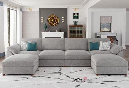 EASE MOOSE Oversized U Shape Sectional Modular Sofa,Wide Deep seat Sectional Sofa,FSC Certified Comfortable Chenille Grey Cloud Modular Sofa