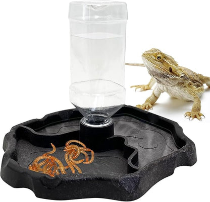 9oz Reptile Water Bottle, Turtle Food and Water Bowl Automatic Feeders Waterer Tortoise Dispenser Bottle Feeding Dish for Lizard Chameleon