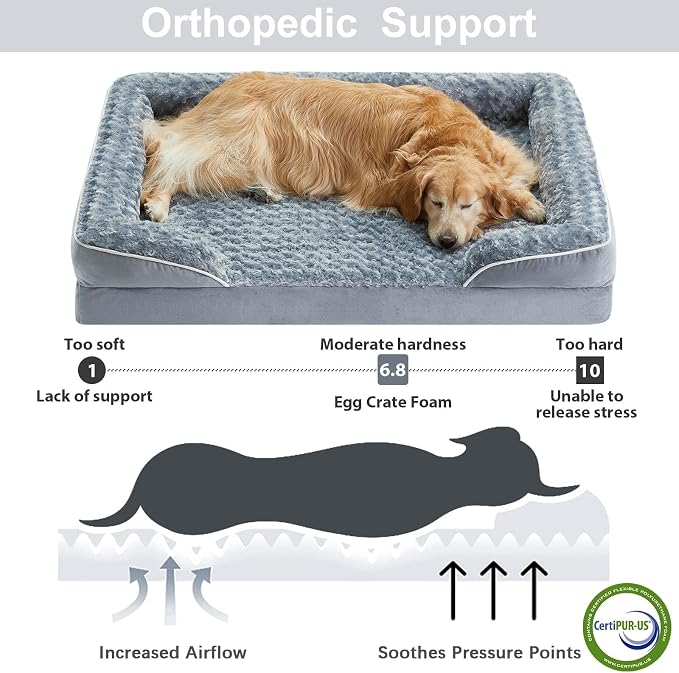 WNPETHOME Orthopedic Washable XXL Dog Bed for Senior Dog Cozy Sleep | Extra Large Waterproof Big Soft Dog Couch Sofa Bed for Dogs Relax with Removable Cover Supportive Pet Bed Grey 48x35 Inch