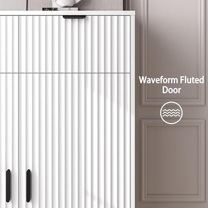 Fluted Shoe Cabinet, 4-Tier Mid Century Modern Narrow Shoe Storage Cabinet