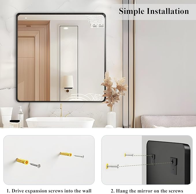 Fabuday Black Bathroom Mirror Wall Mounted- 36x36 Inch Big Framed Mirror