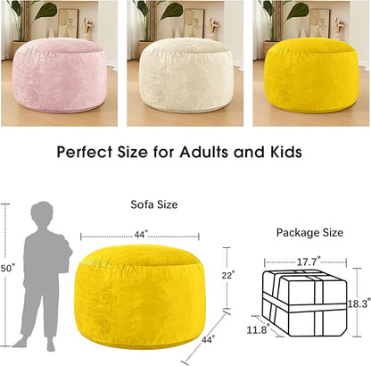Bean Bag Chairs for Adults - Memory Foam Furniture BeanBag Chair - Kids/Teens Sofa with Soft Micro Fiber Cover - Round Fluffy Couch for Living Room Bedroom College Dorm - 4 ft, Yellow