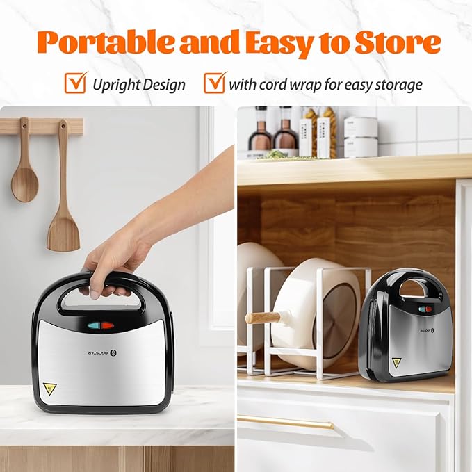 Aigostar Sandwich Maker Panini Press Grill, 3 in 1 Waffle Maker
