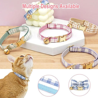 Personalized Cat Collar with Engraved Name Phone Number for Boy and Girl Kittens (Plaid)