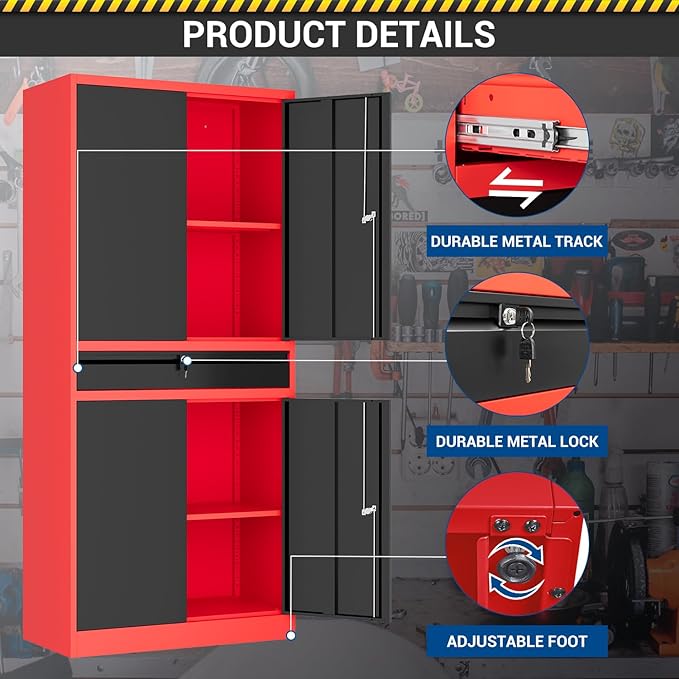 71" Metal Cabinet-Black&Gray Heavy Duty Storage File Cabinet Steel Tool Cabinets