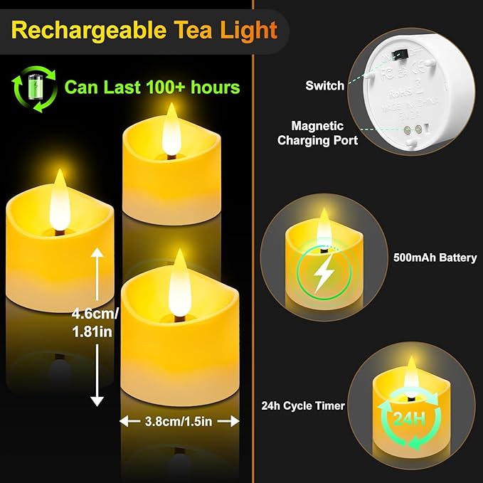 YiaMia 12 Pack Upgraded Rechargeable Tea Lights