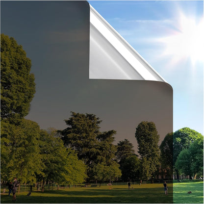 rabbitgoo Window Privacy Film One Way Window Tint for Home, Removable Reflective Heat Sun Blocking Anti UV Glass Door Covering, Mirror Tinting Film House Office, 17.5 in X 6.5 Feet, Brown Silver