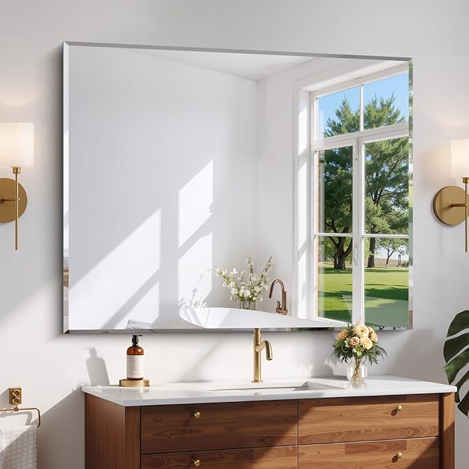 CILIBER Beveled Bathroom Mirror, 40x48 Inch Large Frameless Mirrors