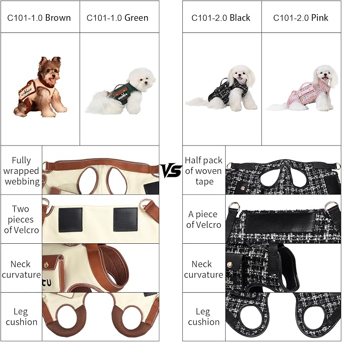 Wakytu Dog Lift Harness Dog Carrier VES Harness Adjustable Leash with Small Puppy Treat Bag,Fits Most Cars,L | stylish puppy sling carrier with handle & pocket,adjustable leash,walking & travel