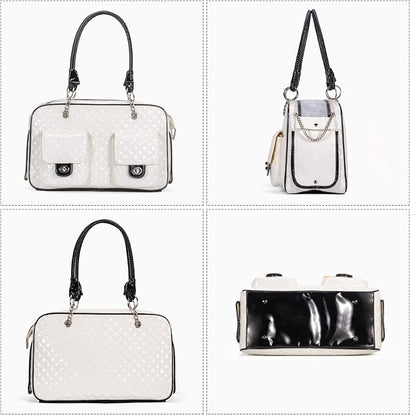 Pet Carrier Fashion Dog Carrier Purse Leather Tote Handbag Bag for Small Puppies Dogs Cat Small Animals Soft TSA Airline-Approved (White)