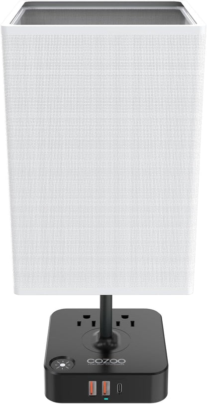 Table Lamp Dimmable cozoo USB Bedside Table Desk Lamp with 2 USB Charging Port(A+C) 2 Outlet,Nightstand Lamp with Charger Base White Fabric Shade,LED Touch Lamp for Bedroom/LivingRoom/Dorm/Home Office