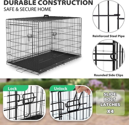BestPet | Dog Crate | 24" | Black | Foldable Metal Kennel with Double Doors, Secure Slide-Bolt Latches, Leakproof Tray | Portable Dog Cage for Small Breeds | for Travel, Indoor & Outdoor Use