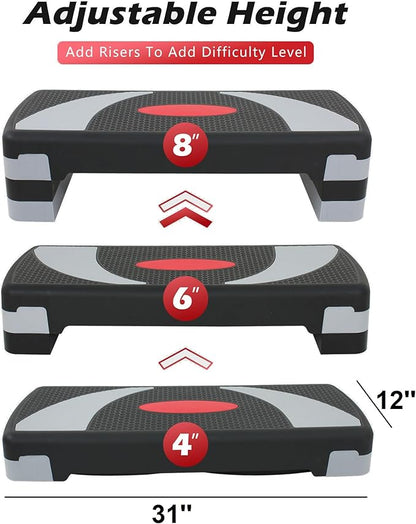 ZENY 31’’ Aerobic Step Platform, Adjustable Exercise Workout Stepper with Stable Risers, Stand Up Steppers for Exercise at Home, Fitness Equipment for Home Gym