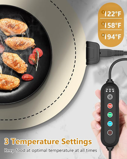 Warming Mat for Food with Adjustable Temperature Timer, 10S Fast Heating