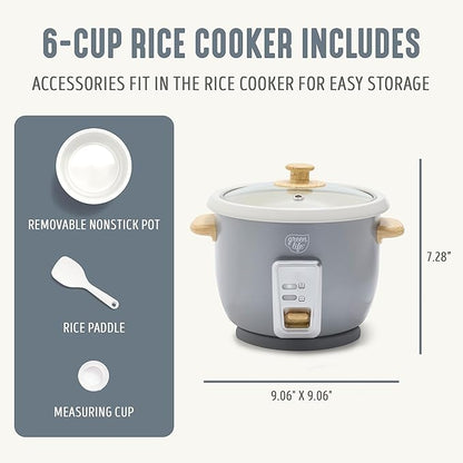 GreenLife Rice Cooker with Removable PFAS-Free Ceramic Nonstick Pot, 3-Cups