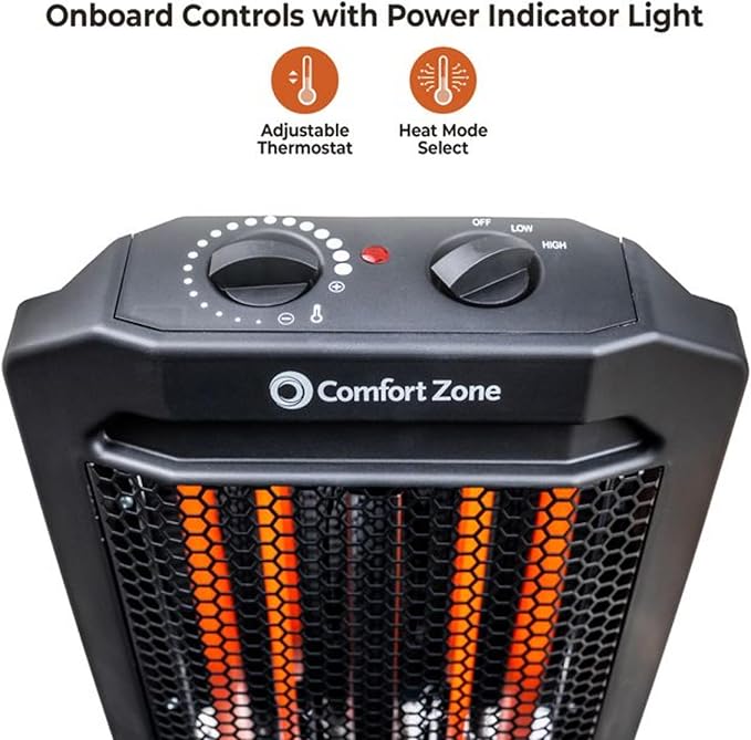 Comfort Zone Indoor Tower Space Heater, Adjustable Thermostat, Radiant Heat
