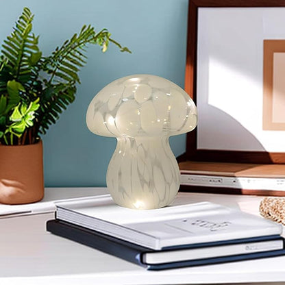Mushroom Table Lamps Night Lights Cute Glass Nightstand Bedside Desk Lamps for Bedroom Living Study(Bulb Included) - White