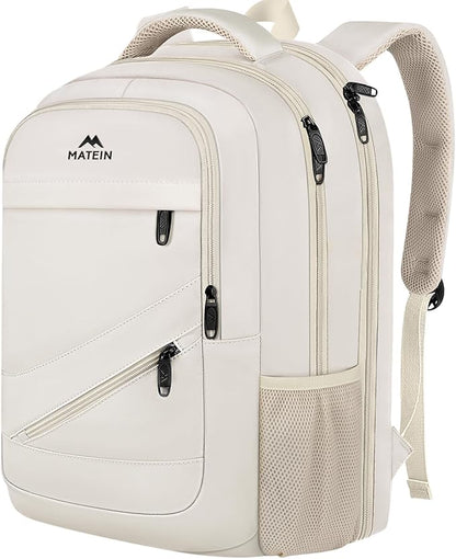 MATEIN Extra Large Backpack for Women, 18 Inch TSA College Backpack with Multiple Compartments & Anti Theft Pocket, 50 L Fashion Work Computer Carryon for Business, Cream Beige