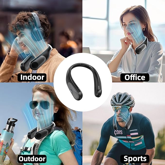 Portable Neck Fan, Personal Wearable Bladeless Fan, LED Display, 6000mAh USB