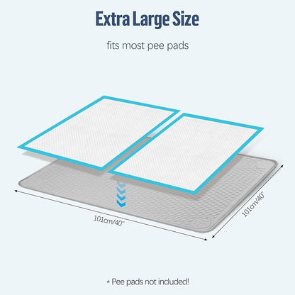 Pee Pad Holder for Dogs 40''x40'' Silicone Puppy Pee Pad Tray, Light Grey | Extra Large Dog Potty Tray Leak-Proof, High Edge, No Spill Training Pads for Floor Protection, No Pee Pads