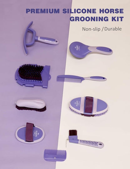 11-Piece Horse Grooming Kit with Waterproof Tote Sugar Taro | 10 coordinated horse grooming tools with comfort-grip designs and a spacious waterproof tote for complete horse grooming
