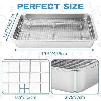 FHTONGE Extra Large Stainless Steel Rabbit Litter Box for Cage, Steel Litter Pan for Guinea Pig Ferret Rat Chinchilla Hedgehog Hamster, Rectangular Metal Bunny Potty Trainer Tray Pet Toilet Traine