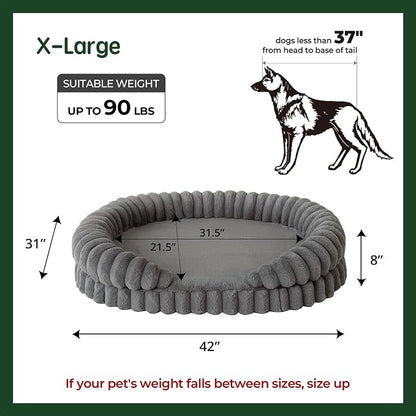 BALANCE Calming Dog Bed for Extra Large Dogs, 42 Inches Oval Washable XL Pet Bed with Sides, Orthopedic Pet Couch Sofa with Non-Slip Bottom, Gray