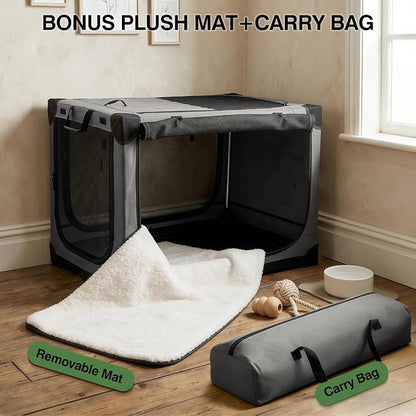 Veraste 33" Soft Collapsible Travel Dog Crate for Medium Large Dogs,Grey | 4-Door Foldable Travel Crate,breathable mesh, foldable with storage bag