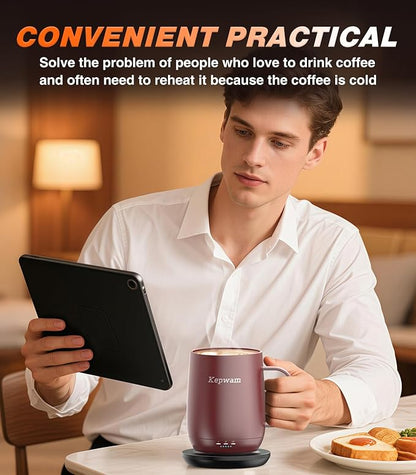 Kepwam Self Heating Coffee Mug T2, 16oz Smart Heated Coffee Mug, 150 Min