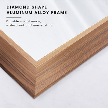Amorho Bathroom Mirror, 50 X30 Inch Wall Mirror, Walnut Wood Grain Metal Framed