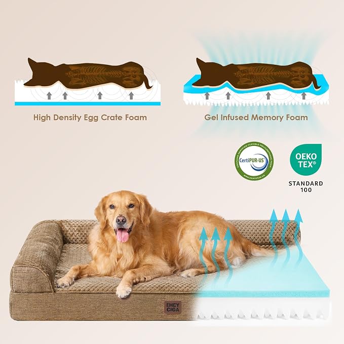 EHEYCIGA Large Dog Bed Memory Foam for Crate, Orthopedic Dog Bed Large Size Dogs with Washable Removable Cover, Waterproof Pet Sofa Couch with Nonskid Bottom, 35x22x6, Camel | Small Dog Sofa with Washable Removable Cover, Waterproof Pet Couch for Crate...
