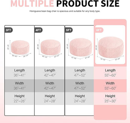 Homguava 6 FT Bean Bag Chair,6' Big Bean Bag,Giant Bean Bag Chairs for Adults with Memory Foam Filled,Comfy Large Beanbag Chairs Soft Bean Bag Sofa with Dutch Corded Plush Cover-Soft Pink