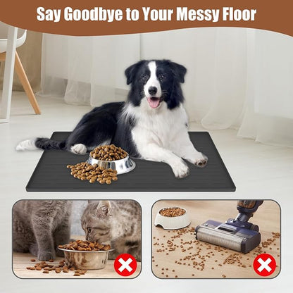 24"x16" Large Dog Food Mat, Silicone Dog and Cat Mats for Food and Water Bowls, Waterproof Raised Edge Pet Feeding Mat for Contain Spills Protects Floors, Multiple Colors & Sizes for Pets, Beige