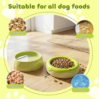 Donut Duo Ceramic Dog Bowl, Dog Water Bowl and Dog Food Bowl, Pet Bowls (Green)