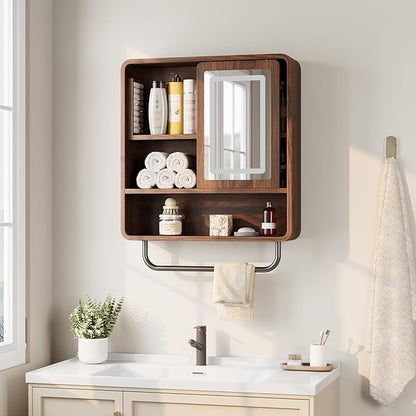 QUW Bathroom Wall Cabinet with Sliding Mirror Door, Modern Medicine Cabinet