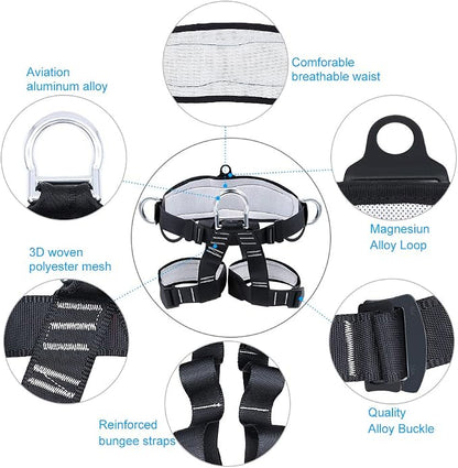 X XBEN Thicken Climbing Harness, Protect Waist Safety Harness Gear, Wider Half Body Harness for Roofing Fire Rescuing Rock Climbing Rappelling Tree Climb